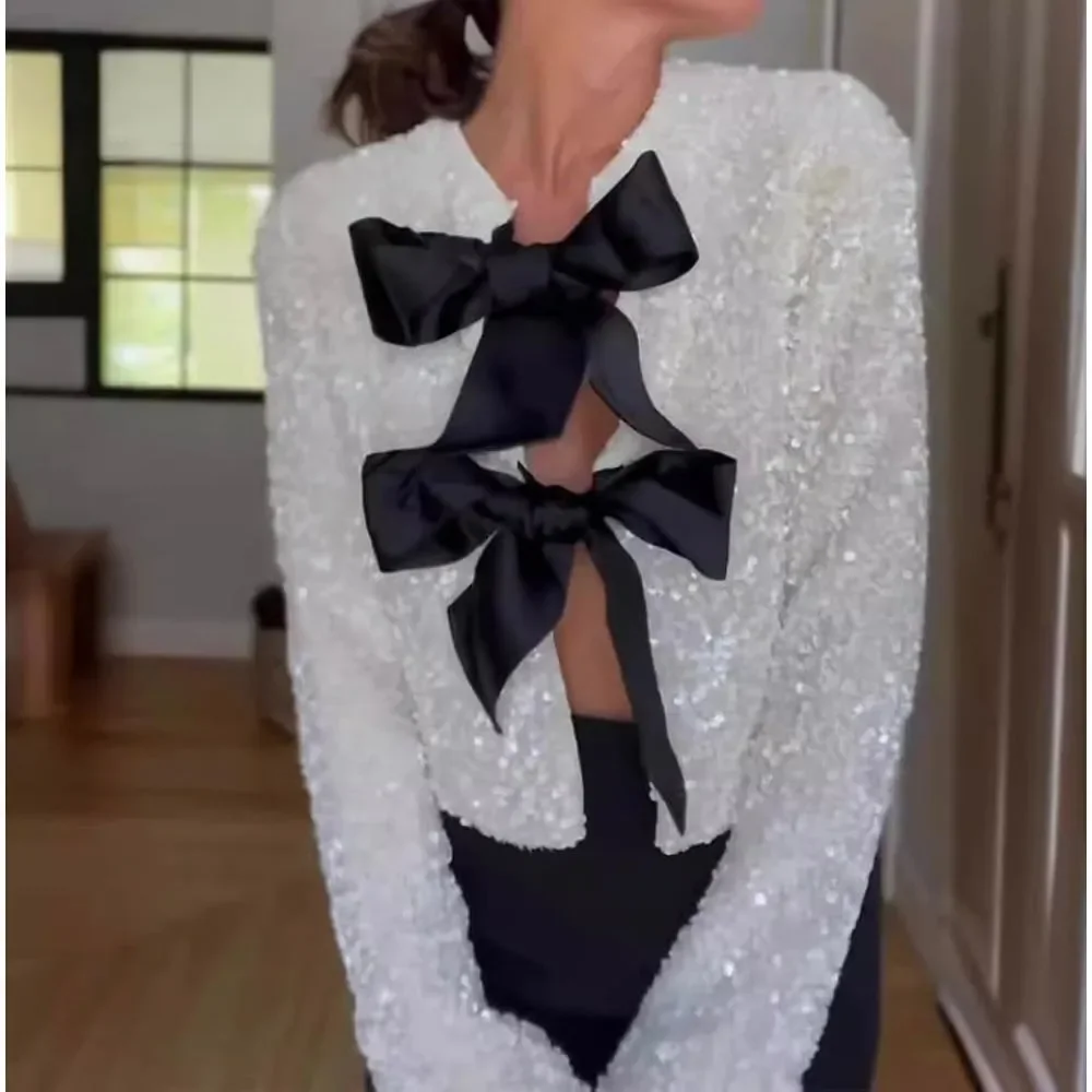 Commense Sequin Long Sleeve‎ Jacket With Bow Decoration size XS/2